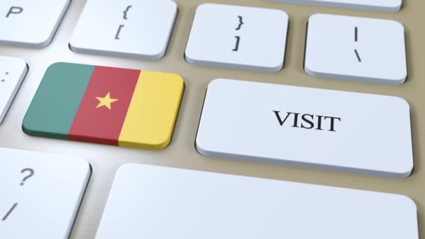 Kamerunská Národní Vlajka Textová Návštěva Tlačítku Navštívit Animaci Země — Stock video