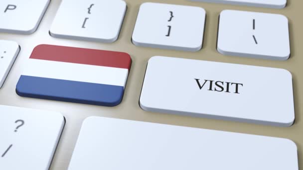 Bandera Nacional Holanda Visita Texto Botón Visita País Animación — Vídeos de Stock
