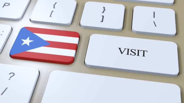 Flaga Narodowa Portoryko Wizyta Tekstowa Przycisku Odwiedź Kraj Animacja — Wideo stockowe