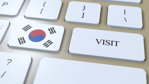 Südkoreas Nationalflagge Und Textbesuch Auf Knopf Besuchen Land Animation — Stockvideo