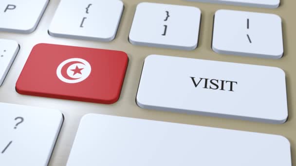 Туніський Національний Прапор Текст Візит Кнопку Відвідайте Країну Анімації — стокове відео