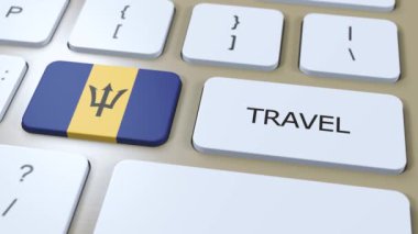 Barbados Ulusal Bayrak ve Metin Seyahati. Ülke 3D Canlandırmasına Seyahat Et.