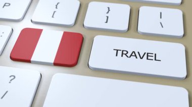 Peru Ulusal Bayrağı ve Metin Seyahati. Ülke 3D Canlandırmasına Seyahat Et.