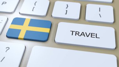 İsveç Ulusal Bayrak ve Metin Seyahati. Ülke 3D Canlandırmasına Seyahat Et.