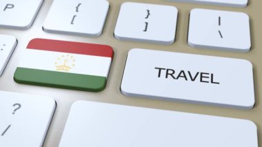 Tacikistan Ulusal Bayrak ve Metin Seyahati. Ülke 3D Canlandırmasına Seyahat Et.