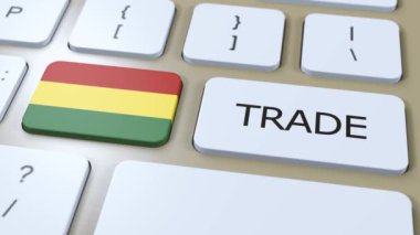 Düğme 3 Boyutlu Animasyon Üzerine Bolivya Ülke Bayrağı ve Ticaret Metni.