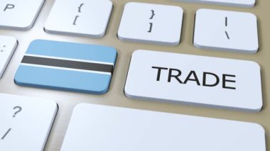 Düğme 3 Boyutlu Animasyon Üzerine Botswana Ülke Bayrağı ve Ticaret Metni.