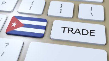 Küba Ülke Bayrak ve Ticaret Metni Düğme 3D Canlandırması.