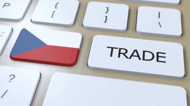 Çek Cumhuriyeti Ülke Bayrak ve Ticaret Metni Düğme 3D Animasyon Üzerine.