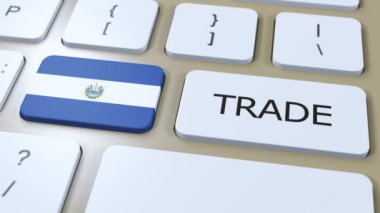 Tuş 3 Boyutlu Animasyon Üzerine El Salvador Ülke Bayrağı ve Ticaret Metni.