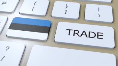 Estonya Ülke Bayrak ve Ticaret Metni Düğme 3D Canlandırması.
