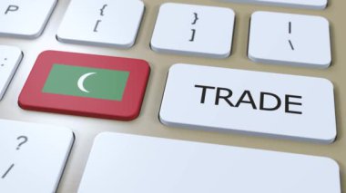 Düğme 3 Boyutlu Animasyon Üzerine Maldivler Bayrak ve Ticaret Metni.