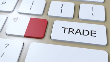 Düğme 3 Boyutlu Animasyon Üzerine Malta Ülke Bayrağı ve Ticaret Metni.