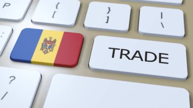 Moldova Ülke Bayrak ve Ticaret Metni Düğme 3 Boyutlu Canlandırma Üzerine.