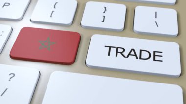 Fas Ülke Bayrak ve Ticaret Metni Düğme 3D Canlandırması.