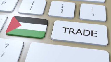 Filistin Ülke Bayrağı ve Ticaret Metni Düğme 3 boyutlu animasyon üzerine.
