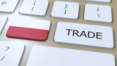 Polonya Ülke Bayrak ve Ticaret Metni Düğme 3 Boyutlu Canlandırma Üzerine.