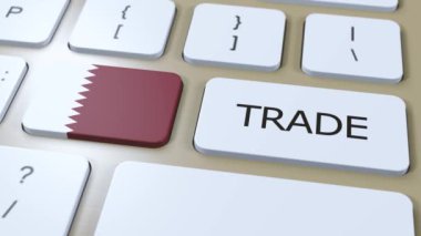 Düğme 3 Boyutlu Animasyon Üzerine Katar Ülke Bayrağı ve Ticaret Metni.