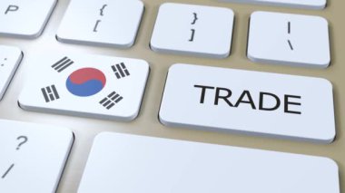 Güney Kore Ülke Bayrak ve Ticaret Metni Düğme 3 boyutlu animasyon üzerine.