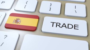 İspanya Ülke Bayrak ve Ticaret Metni Düğme 3D Canlandırması.