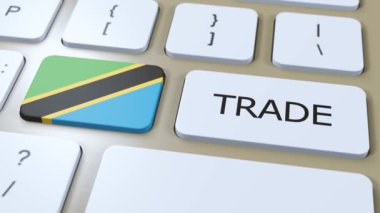 Tuş 3 Boyutlu Animasyon Üzerine Tanzanya Ülke Bayrağı ve Ticaret Metni.
