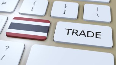 Düğme 3 Boyutlu Animasyon Üzerine Tayland Ülke Bayrağı ve Ticaret Metni.