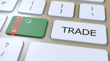 Türkmenistan Ülke Bayrak ve Ticaret Metni Düğme 3 Boyutlu Canlandırma Üzerine.
