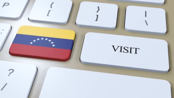 Визит Государственного Флага Текста Венесуэлы Кнопке Страна Визитов Анимация — стоковое видео