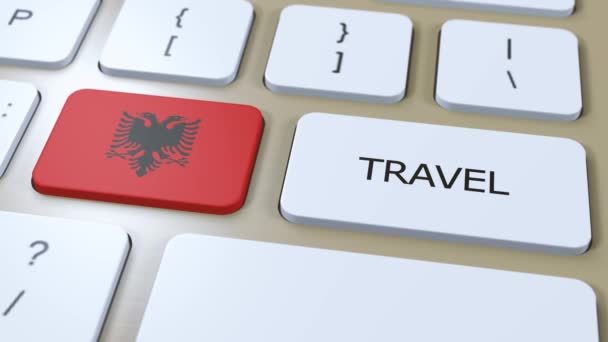 Εθνική Σημαία Και Κείμενο Της Αλβανίας Ταξιδεύουν Κουμπί Ταξίδι Στη — Αρχείο Βίντεο