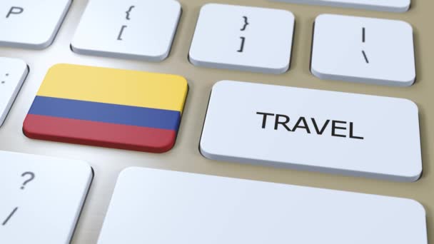 Κολομβία Εθνική Σημαία Και Κείμενο Ταξίδι Στο Κουμπί Ταξίδι Στη — Αρχείο Βίντεο
