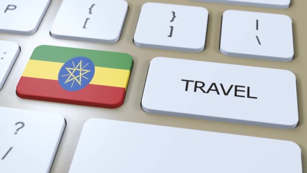 Ethiopie Drapeau National Texte Voyage Sur Bouton Voyage Pays Animation — Video
