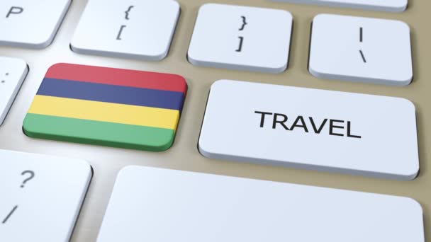 Flaga Narodowa Mauritiusa Podróże Tekstowe Przycisku Podróż Kraju Animacja — Wideo stockowe