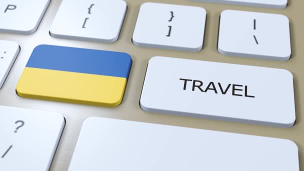Bandera Nacional Ucrania Texto Viaje Botón Viajes País Animación — Vídeos de Stock