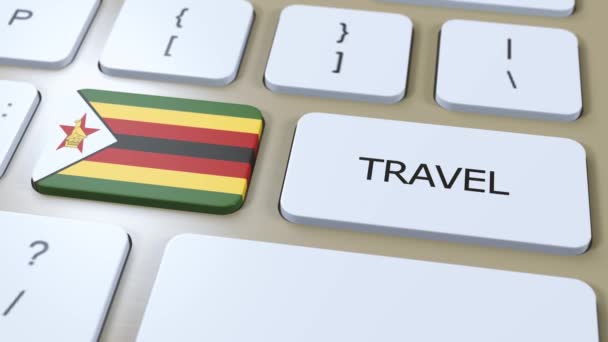 Bandiera Nazionale Dello Zimbabwe Viaggi Testo Sul Pulsante Viaggio Paese — Video Stock