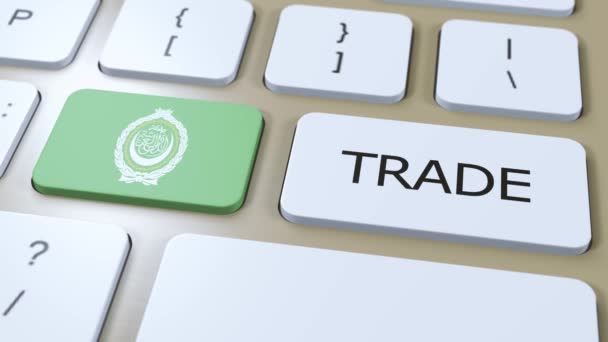 Arabische Liga Land Vlag Trade Tekst Knop Animatie — Stockvideo