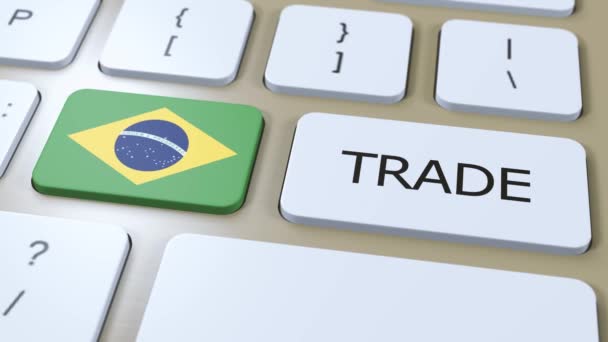 Brazil Country Flag Trade Text Button Animation — Stock Video