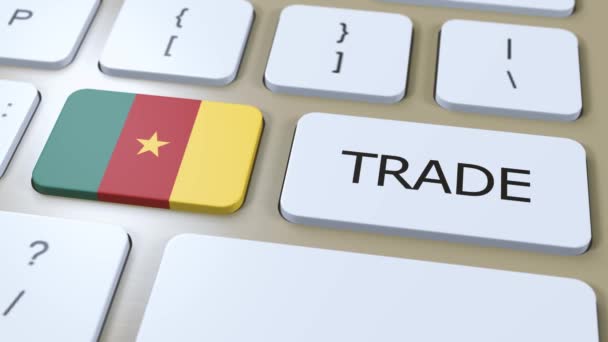 Cameroon Country Flag Trade Text Button Animation — Stock Video