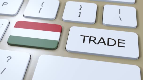 Macaristan Ülke Bayrak Ticaret Metni Düğme Boyutlu Canlandırma Üzerine — Stok video