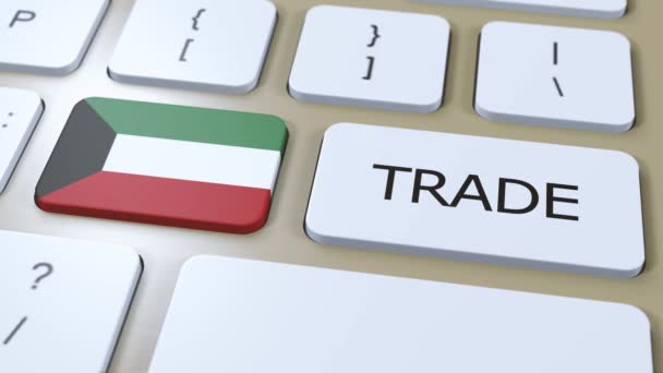 Kuwait Country Flag Trade Text Button Animáció — Stock videók