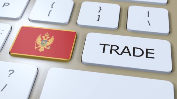 Флаг Черногории Торговый Текст Кнопке Анимации — стоковое видео
