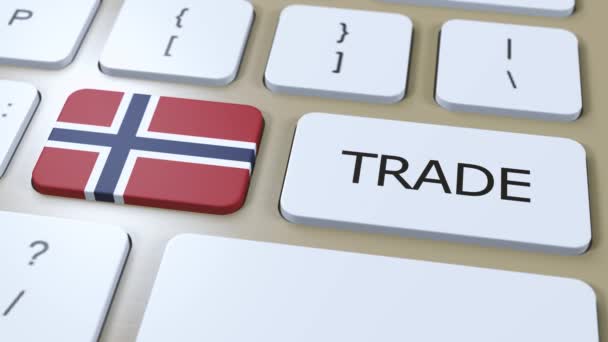 Norwegen Länderfahne Und Handelstext Auf Knopf Animation — Stockvideo