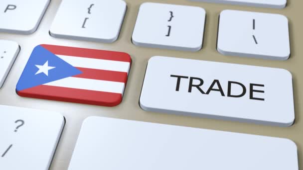 Puerto Rico Ülke Bayrağı Tuş Boyutlu Animasyon Üzerine Ticaret Metni — Stok video
