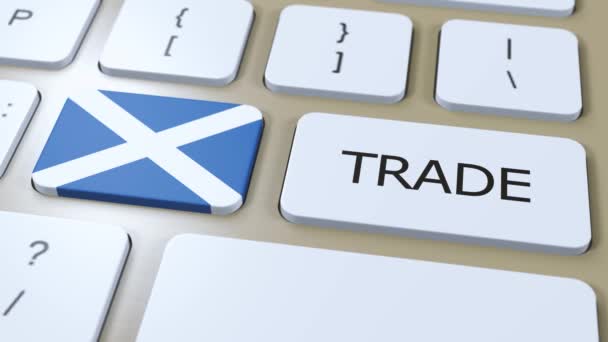 Skoçya Ülke Bayrak Ticaret Metni Düğme Boyutlu Animasyon Üzerine — Stok video