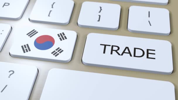 South Korea Country Flag Trade Text Button Animation — Stock Video