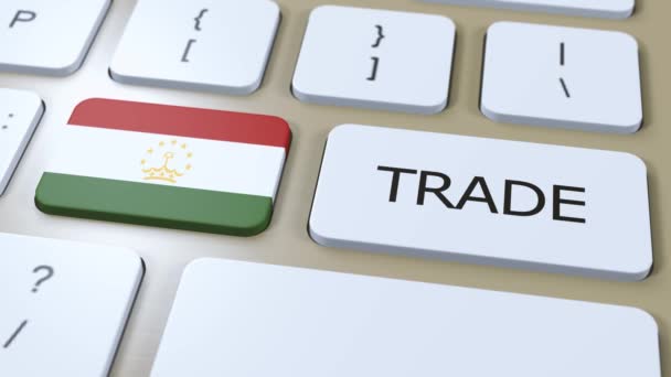 Tajiquistão País Bandeira Comércio Texto Botão Animação — Vídeo de Stock