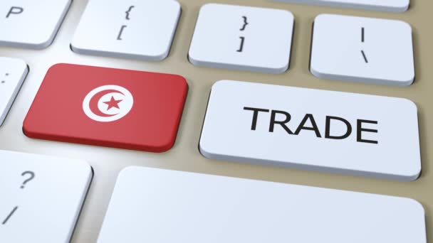 Туніс Прапор Країни Торговий Текст Кнопці Анімація — стокове відео
