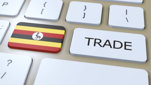 Uganda Länderfahne Und Handelstext Auf Knopf Animation — Stockvideo