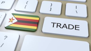 Zimbabwe Ülke Bayrak ve Ticaret Metni Düğme 3D Canlandırması.