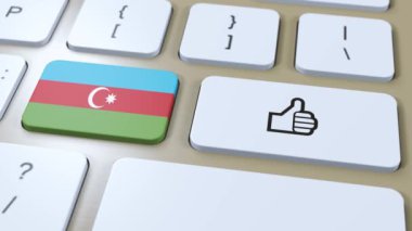 Azerbaycan Bayrağı ve Evet ya da Başparmaklar Yukarı Düğmesi. 3B Canlandırma.