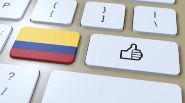 Kolombiya Bayrağı ve Evet ya da Parmak Kalkma Düğmesi. 3B Canlandırma.